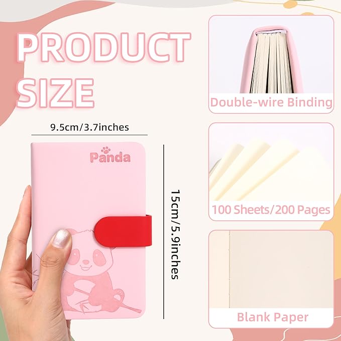 BOBO RABBIT Blank Journal Small Pocket Leather Notebook No Lines for Drawing Plain Sketch Book Cute Cartoon Panda Unlined Journal for Travel Work School, 200 Pages, 3.7"X5.9"