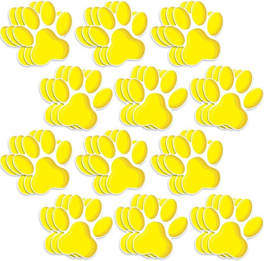Junkin 60 Pcs Mini Paw Prints Cutouts Accents Bulletin Board Patrol Table Decorations Wall Decal Poster for Kids Educational School Home Party Supplies(Yellow)