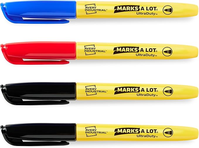 Avery Marks A Lot UltraDuty Permanent Markers, Bullet Tip, Water Resistant, Assorted Colors, 4 Industrial Markers (29848)