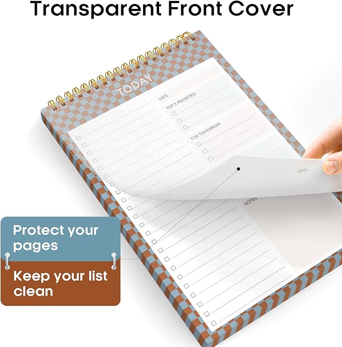 To Do List NotePad, Aesthetic To Do List Notebook for Work With 52 Sheet For Daily Tasks and Goal Setting, Undated Daily Planner Perfect for Office, Home and School Supplies - Earth Checkered