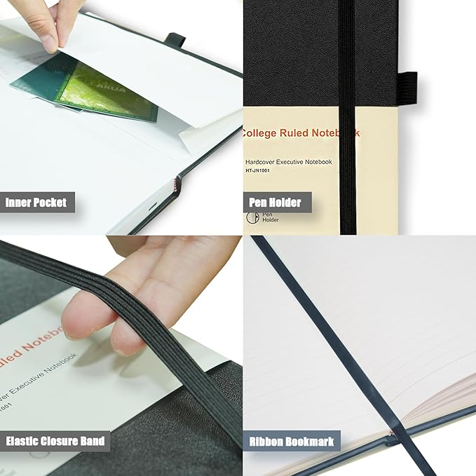 Hardcover Notebooks, 6 Packs A5 Lined Journals Notebook for Writing 160 Pages, 8.2 x 5.5 inch, Black Classic Ruled Notebooks for College/Work/Travel (Black-6 Pack)