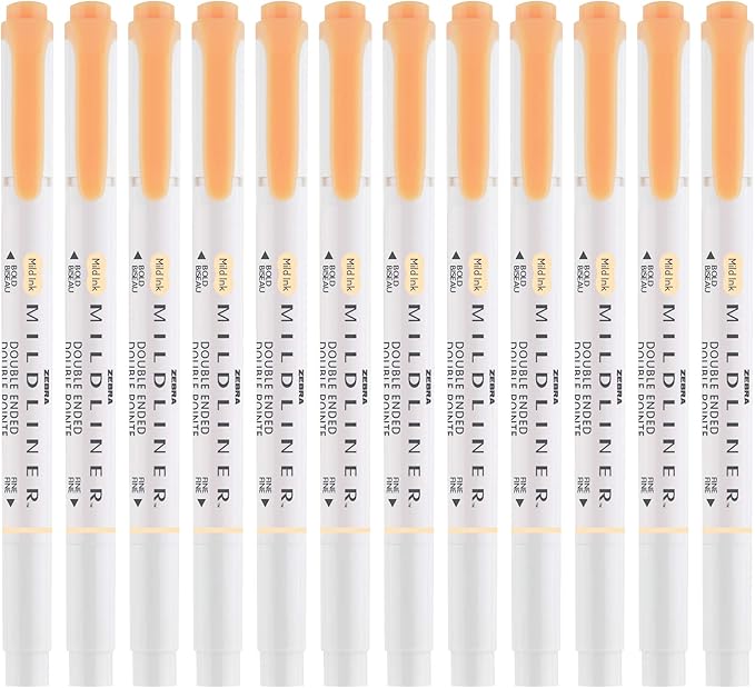 Zebra Pen Mildliner Dual-Tip Highlighters, Broad and Fine Tips, Ideal for Bible Highlighting, No Bleed, School Supplies, Teacher Supplies, and Office Supplies, Mild Orange Ink, 12-Pack (78190upc)