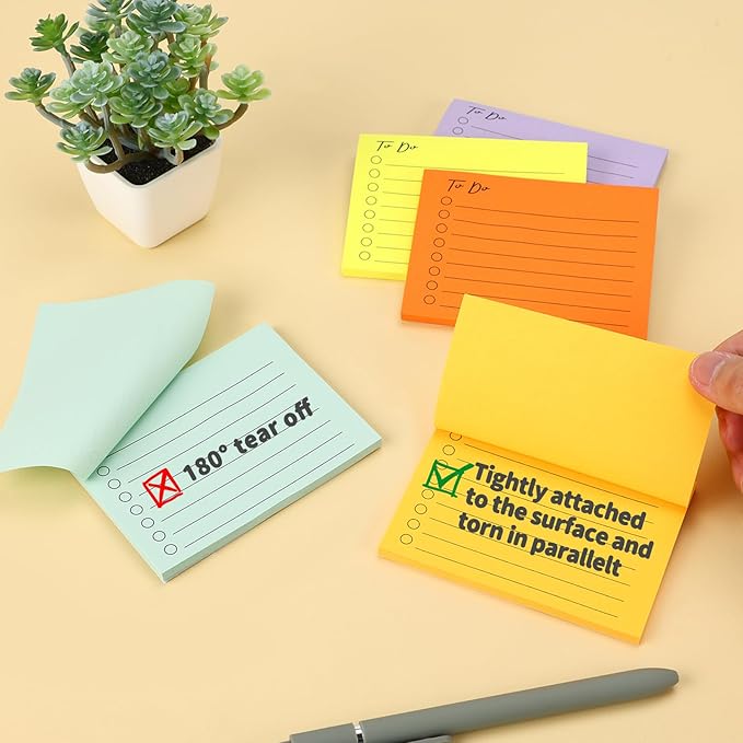 EOOUT 15 Pack Lined Sticky Notes, 3"x4", 750 Sheets, To-Do List Notepad, 15 Colors, Square Sticky Notes for Office, Meeting, School, Home