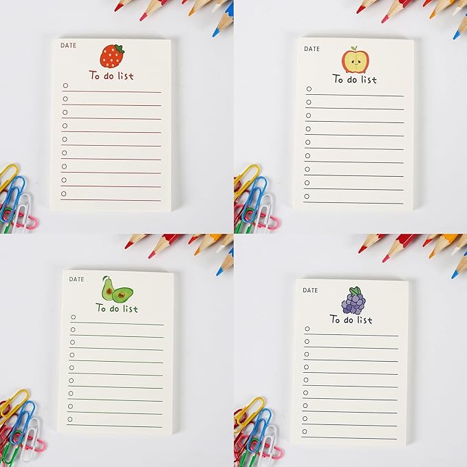 8 pack Cute Patter to Do List Notepads, to Do List Note pad, Cute Fruit Pattern to Do List Planner, to Do List Memo Stationery for Home Office Supplies, 400 sheets/ 2.75 x 3.94 inch