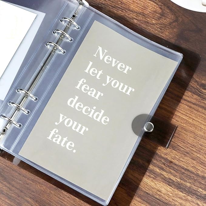 NatSumeBasics 12 A5 Binder Pockets Clear Zipless Cash Budget Envelopes for 6-Ring Notebook Binder Sheet Protectors Organize Photos Cards Bills (A5, Clear)