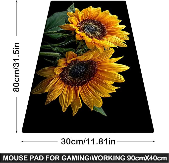 Nuxovilar Sunflower Large Mouse Pad Gaming Mouse Pad Polyester 11.8x31.4 Inches for Home, Studio, Office, Vibrant Decor for Flower Enthusiasts