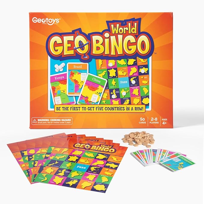 GeoToys GeoBingo, World Bingo for Kids Ages 4 and Up, Geography Game for Home, School or Camp - Fun Bingo Games for Family, Play and Learn Countries of the World