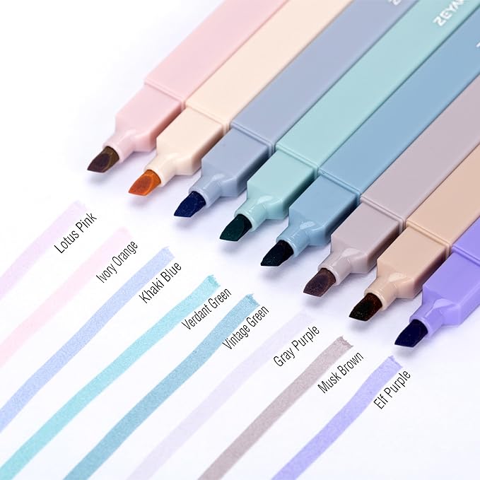 ZEYAR Aesthetic Cute Highlighter Pens, Cream colors, Chisel Tip, Water Based, Quick Dry, No Bleed for bible, four seasons color series (8 Winter Colors)
