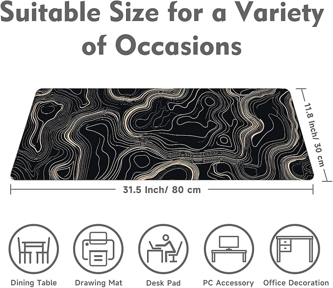 Desk Mat Mouse Pad Gaming Desk Pad XL Large Mouse Mat Office Decor Accessories (Black Gold Terrain)
