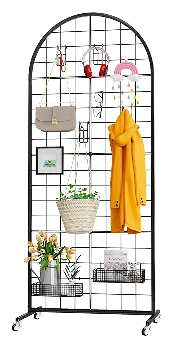 Grid Wall Panel 1PCS Display Stand 2' x 5.2' FT Black Grid Wall Panels Movable Retail Display Racks Floorstanding Gridwall Heavy Duty with Wheel for Art Craft Photo Displays Fair Trade Show