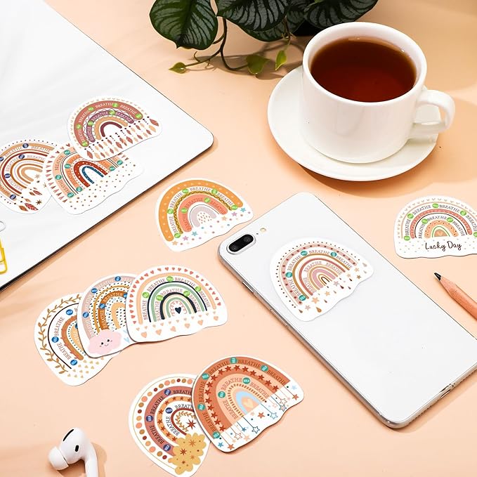 Crtiin 100 Pack Sensory Strips Anxiety Mindfulness Breath Calm Stickers Adhesive Texture Rough Tactile Fidget Tape for Mental Health Relief Anti Stress Stickers(Boho)