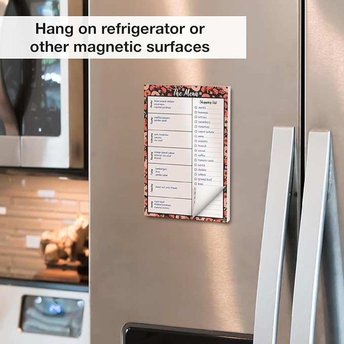 Global Printed Products 6" x 9" Vertical Meal Planning Pad, 60-Sheets, Peach & Pink Floral