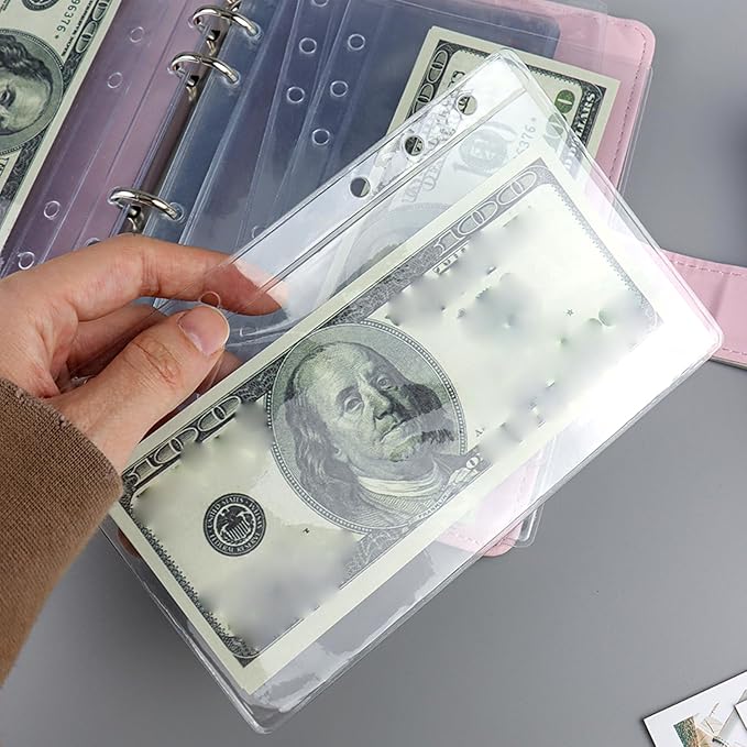 NatSumeBasics 12 A6 Binder Pockets a6 Budget Cash Envelopes Clear Binder Inserts for 6-Ring Notebook Binder Sheet Protectors Organizer Photos Money Bills (A6, Clear)