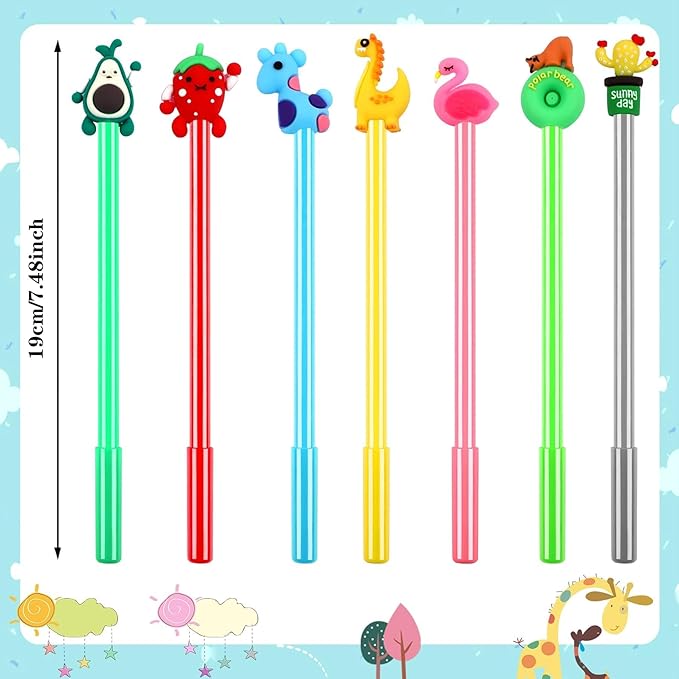 SANNIX 50 Pieces Cartoon Cute Pens Gel Black Ink Pens Bulk Assorted Novelty Kawaii Writing Pen for Kids Students Gift School Office Home Supplies Present