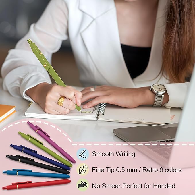 Colorful Gel Pens, 6 Pcs Colored Pens Fine Point Smooth Writing Pen, 0.5mm Multi Colored Ink Pens for Journaling Note Taking Writing, Office School Supplies, Gift Set for Women & Men