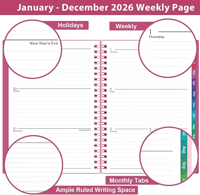 2026 Planner - Planner 2026, 2026 Planner Weekly and Monthly with Tabs, Jan 2026 - Dec 2026, 6.25" × 8.3", Strong Twin-Wire Binding