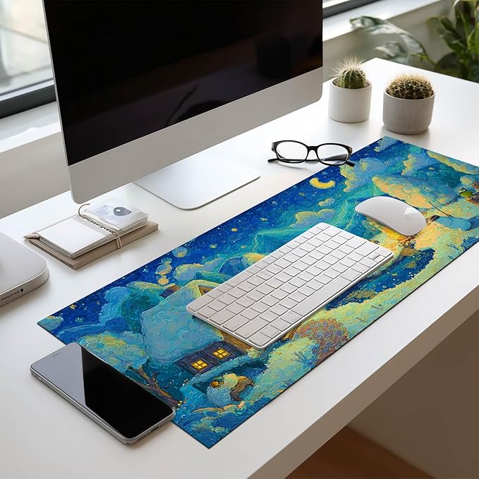 XL Mouse Pad 31.5 x 11.8 Inch Gaming Mousepad Diatomite Large Keyboard Mouse Pad for Home and Office Desk Accessories with Winter Cabin Starry Sky Bear Campfire Artwork