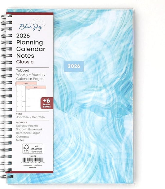 Blue Sky 2026 Weekly and Monthly Planner Calendar, January 2026 - December 2026, 5.875” x 8.625”, Flexible Cover, Storage Pocket, Ruler, Colorful Interior, Includes Extra 30 Sheets of Notes, Tides