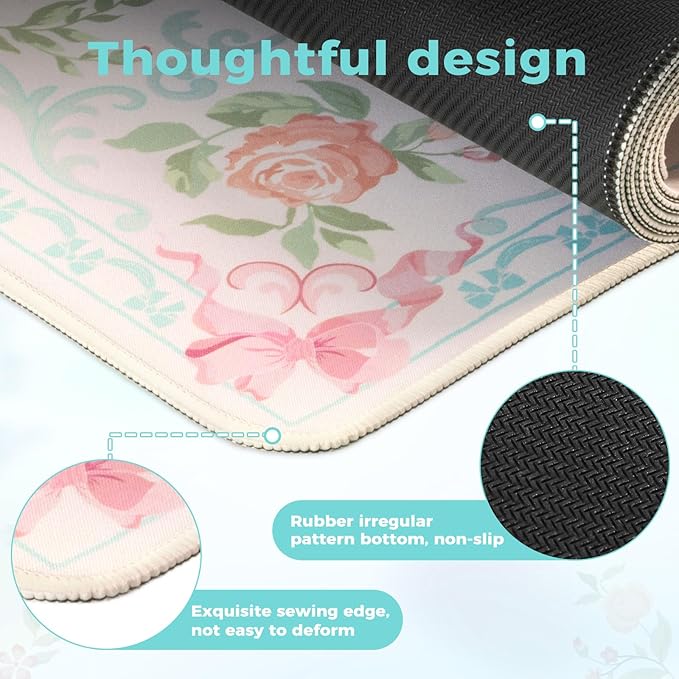 iCasso Computer Pad Blue,Aesthetic Mouse Pad for Laptop,Non-Slip Keyboard Mats for Desktop,Cute Girly Desk Mats with Stitched Edges,Extra Large Desk Cover Protector for Gaming Office Home