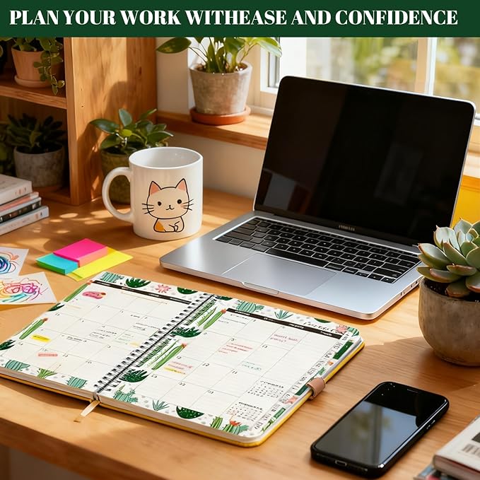 2026 Planner, Weekly and Monthly Calendar Planner for Women, Jan 2026 - Dec 2026, Hardcover Planning Agenda book with Tabs, Spiral Bound, Inner Pocket, Perfect for School Office Supplies, 6.2" x 8.5" - Cactus