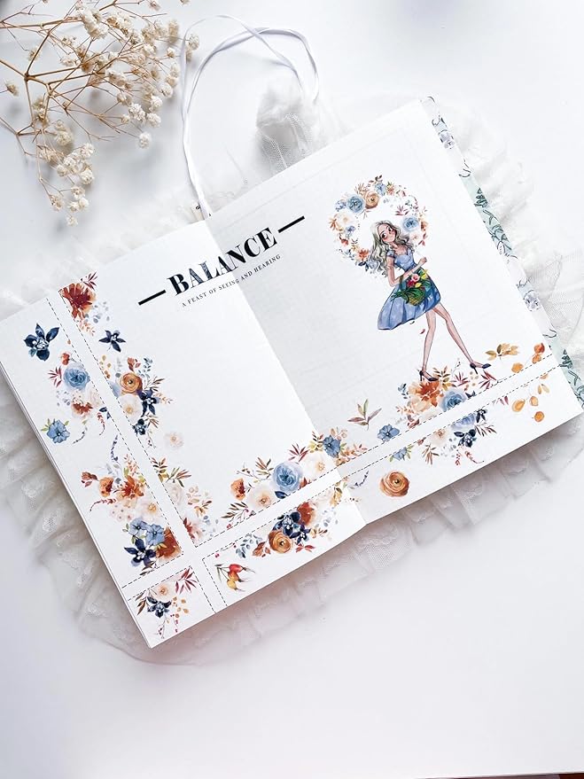 WT Dusty Blue & Cinnamon Wide PET Tape, Single Roll, Original Designs, Floral Decorative Tape, Transparent Craft Tape for Bujo Planner & DIY Supplies, Watercolor Flowers