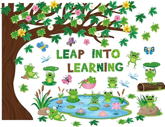 Zonon 113 Pcs Summer Frog Cutouts Bulletin Board Decorations Back to School Classroom Decorations Green Frog Cutouts with Glue Points for School Kids Office Chalkboard Passover Party Supplies
