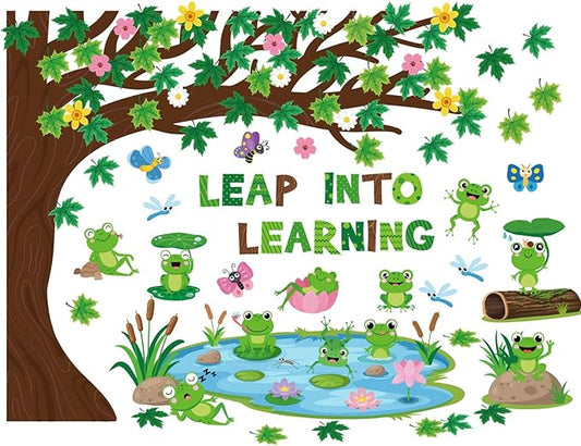 Zonon 113 Pcs Summer Frog Cutouts Bulletin Board Decorations Back to School Classroom Decorations Green Frog Cutouts with Glue Points for School Kids Office Chalkboard Passover Party Supplies