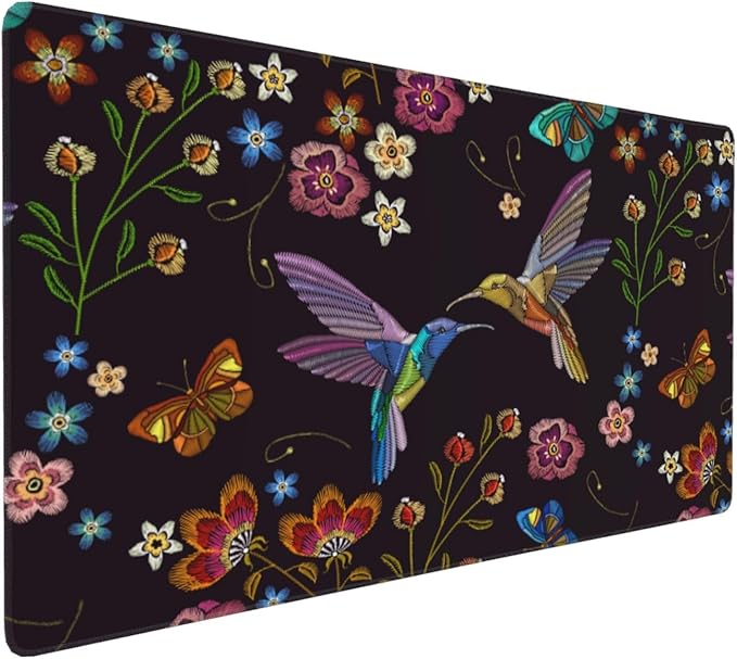 Extra Large Mouse Pads Hummingbirds and Flowers XXL Mousepad with Stitched Edges Humming Birds Non-Slip Rubber Base Computer Keyboard Pad Desk Mat for Home Office Desk Decor, 35.4" X 15.7"