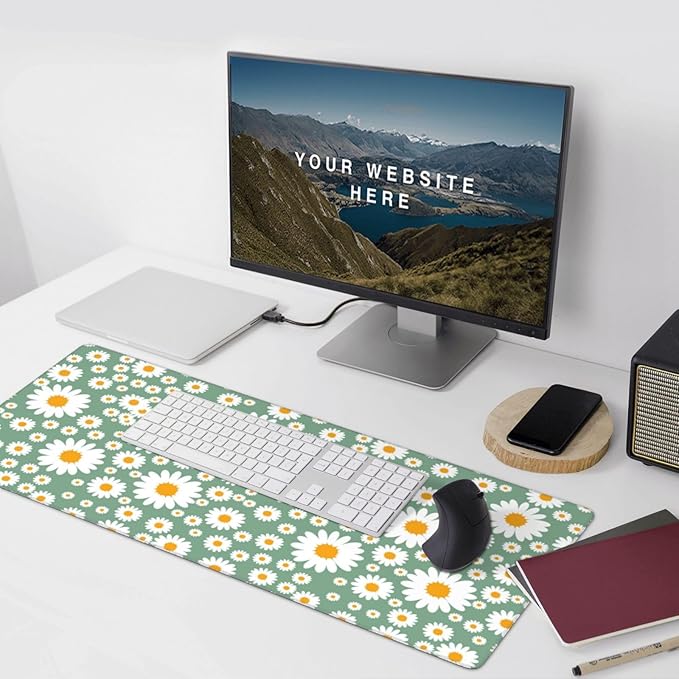 Extra Large Mouse Pads Daisy Flowers XXL Mousepad with Stitched Edges Spring Floral Print Non-Slip Rubber Base Computer Keyboard Pad Desk Mat for Home Office Desk Decor, 35.4" X 15.7"