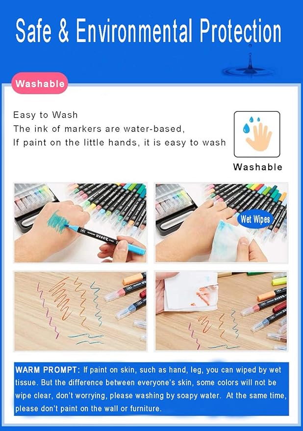 WQIYA Dual Tip Markers for Kids, Washable Markers Set, Art Marker with Stand Portable Box, Gift For Kids (36 Colours)