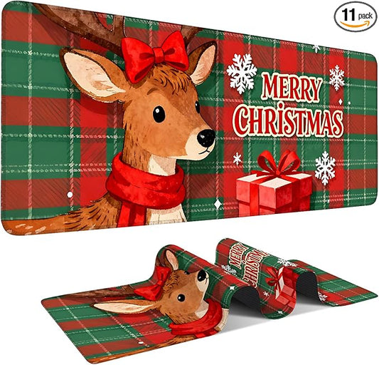 Extended Gaming Mouse Pad Large Desk Mat Anti-Slip Rubber Base & Durable Stitched Edges for Gamers Smooth Mouse Writing Surface for Desk Office/Home (Merry Christmas - Elk, 31.5x11.8inches)