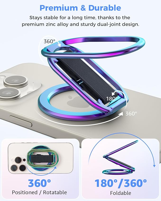 [2025 Newest] SUPERONE for Magsafe Phone Grip for Magnetic Kickstand Compatible with Mag Safe Finger Loop, 4-in-1 Phone Ring Holder Strap for Magnetic iPhone 17/16/15/14/13/12 (Rose)