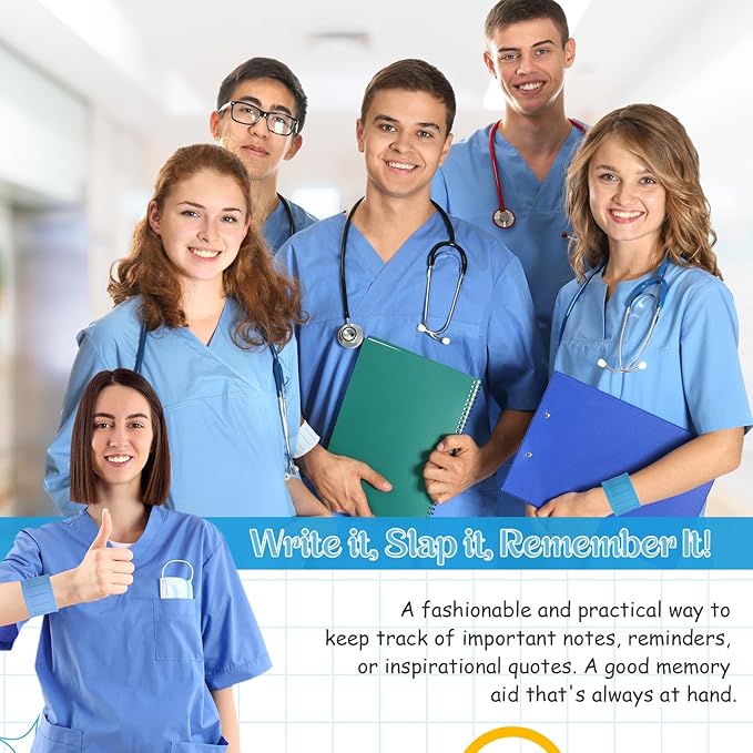 6 Pcs Nurse Silicone Bracelet To Do List Slap Silicone Reminder Bracelet Reusable Wearable Wrist Waterproof for Work Wrist Strap (Blue Color,Tranquil Style)