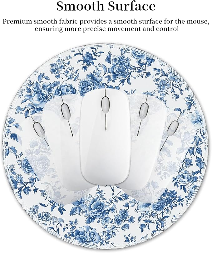 Mouse Pad for Desk, Floral Flower Small Cute Mousepad with Non-Slip Base, Round Mouse Pads for Wireless Mouse Laptop Gaming, Computer Mouse Mat for Home Office Travel Desk Accessories