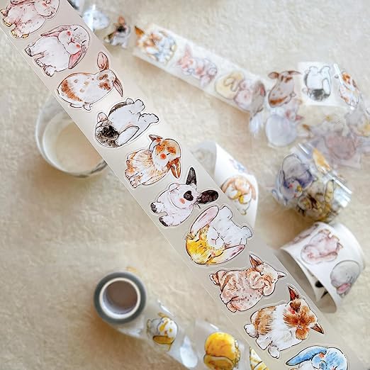 Seahorse Forest Vol6 A34 Cute Rabbit Ji,Pre-Cut Kawaii Thin Matte PET Washi Tape Stickers,Original Design,for Journaling,Scrapbooking,Planner,Scrapbook Supplies,Scrapbook Stickers, Bullet Journal
