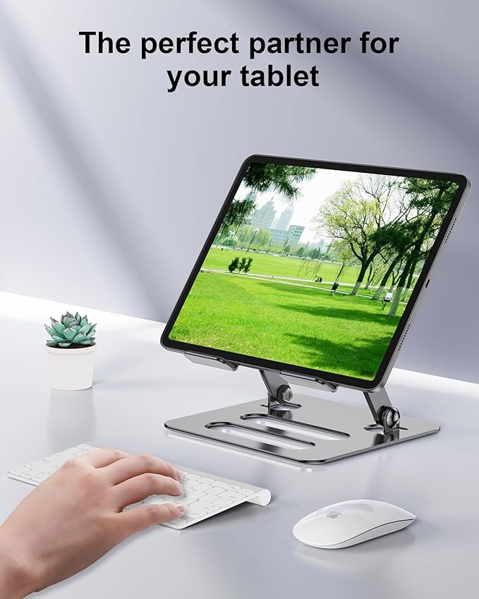 T-Ablet Stand for iPad, Adjustable Foldable Aluminium T-Ablet Stand Holder for Desk for T-Ablet (4.7-12.9 inch) Kindle and Foldable Phone Compatible with iPad Series,Galaxy Z Flip5, Silver Gray