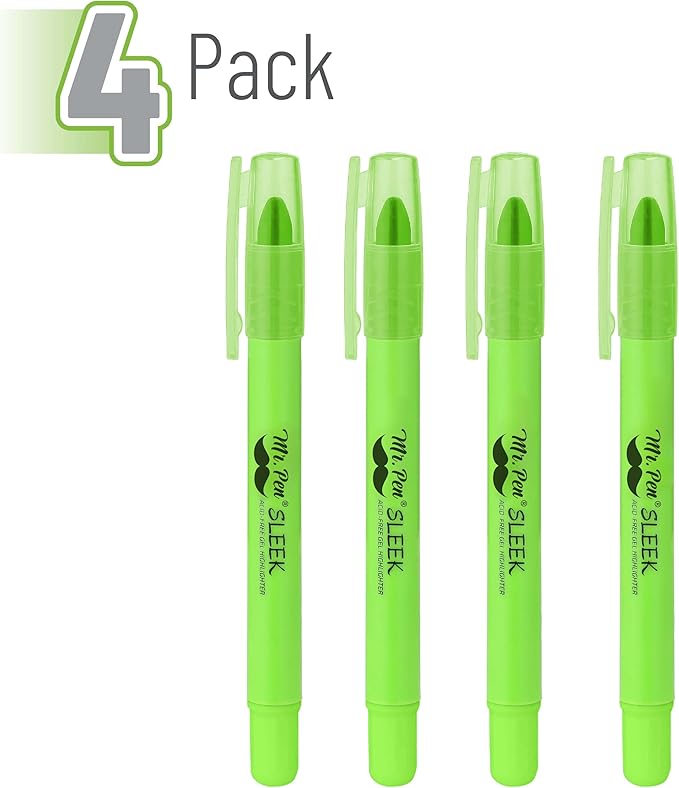 Mr. Pen No Bleed Gel Highlighter, Bible Highlighters, Green, Pack of 4