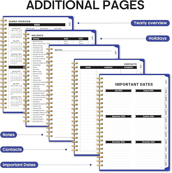 2026 Planner, Weekly and Monthly Calender Planner, Jan 2026 to Dec 2026, Hardcover 2026 Calendar Book with Tabs & Inner Pocket, Office Home School Supplies for Women & Men - A4 (8.5" x 11"), Royal Blue