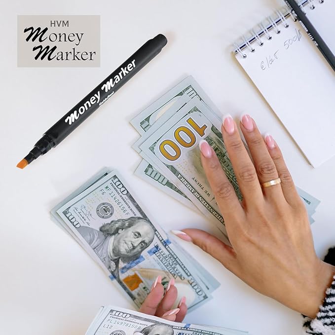 HVM Counterfeit Money Detector Pen (50 Counterfeit Pens) - Money Marker Bill Detector Pen with Upgraded Chisel Tip - Detect Fake Bills, Universal False Currency Checker Pack