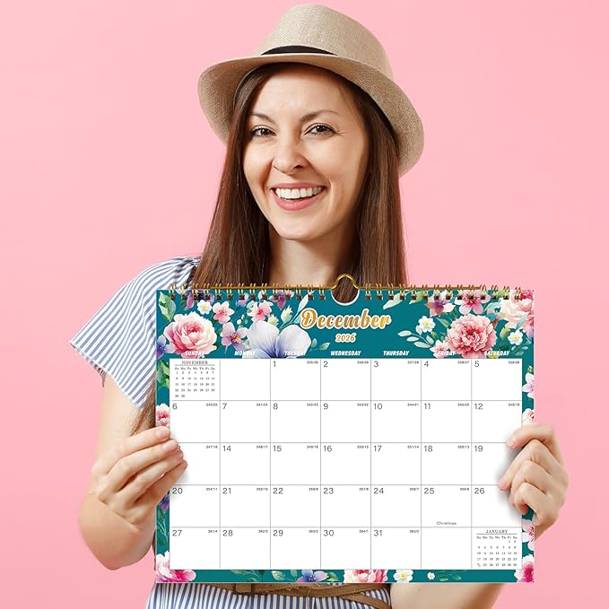 Calendar 2026-18 Monthly Wall Calendar, January 2026 - June 2027, 8.5" x 11", Calendar 2026-2027 with Twin-Wire Binding, Hanging Hook, Blocks and Julian Dates (Flowers Wall Calendar)