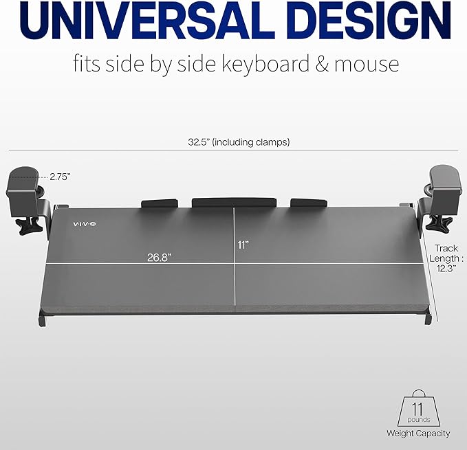 VIVO Large Clamp-on Computer Keyboard and Mouse Under Desk Slider Tray, 27 x 11 inch Pull Out Platform Drawer, Dark Wood, MOUNT-KB05D
