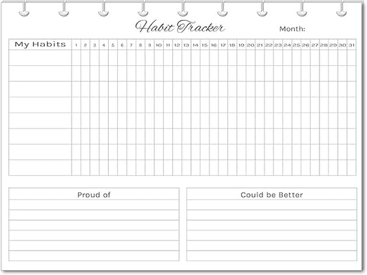 Horizontal Habit Tracker Inserts for 7, 9, 11 Disc | Mini, Classic, Skinny, Big, Letter, Junior Size Planners | Color or Black & White | Monthly Habit Log (Black & White, 9-Disc Classic)