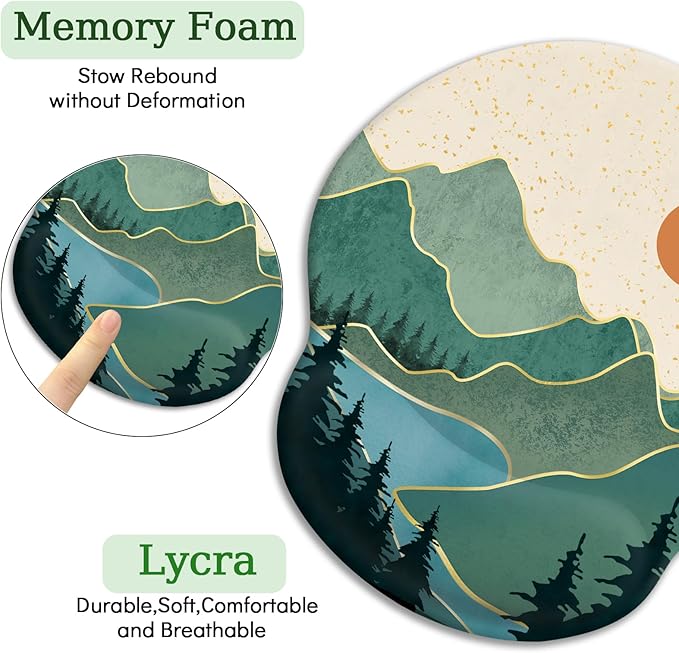 Ergonomic Mouse Pad with Wrist Rest, Sunrise Mountain Mouse Pad Gaming Mousepad with Non-Slip Pain Relief PU Base, Funny Wrist Support, Cute Office Desk Accessories Home Decor Supplies