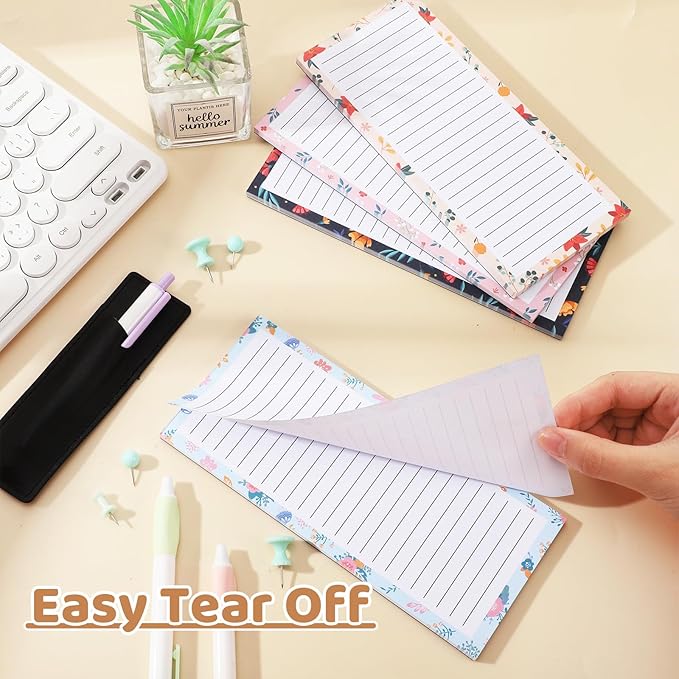 4 Pack Magnetic Note Pad for Fridge with Pen Holder, Totally 200 Sheets Magnetic To Do List, Shopping List, Grocery List, Memo Pads for Refrigerator（Floral Design）