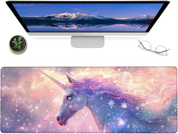 Magical Unicorn Gaming Mouse Pad – 12x31.5in Large Extended Desk Mat with Enchanting Pastel Galaxy Design – Non-Slip Rubber Mousepad for Office Home – Deskmat Gifts for Fantasy Lovers Decor