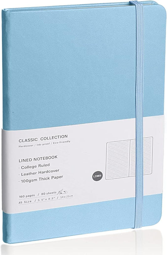 Lined Journal Notebook – Hardcover Notebook for Men & Women – Journals for Writing, Work, School, Home & Daily Notes, 160 Pages – Medium A5, 5.7"x8", 100 gsm Thick Paper (Sky Blue)