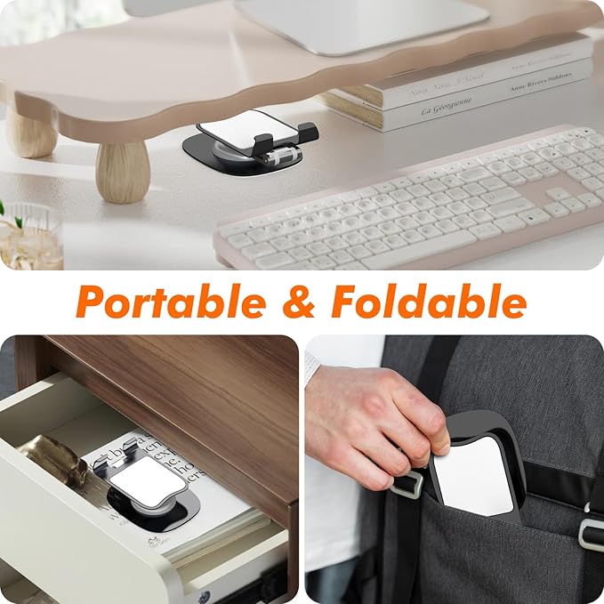 Cell Phone Stand, Fully Adjustable Foldable Desktop Phone Holder, 360 Degree Rotating Desktop Phone Stand for Recording Compatible with iPhone 16 15 14 13 12 Pro Xs Max Xr, White
