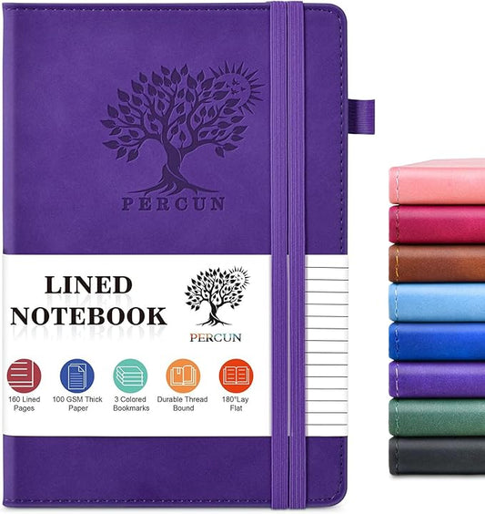 Lined Journal Notebook for Men & Women, 160 Pages College Ruled Journal for Writing, A5 Hardcover Leather Notebooks for Work, School, Business, Travel, Daily Diary 5.9" x 8.5" (Purple)