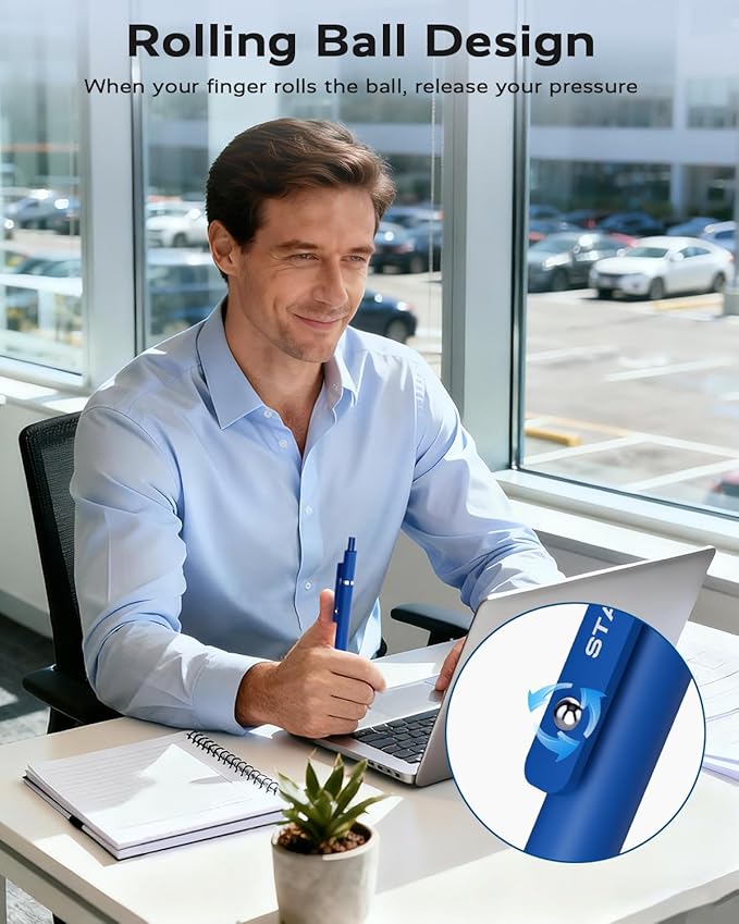 Blue Gel Pens, 12Pcs Quick Dry Blue Ink Pens with 3 Extra Refills, Fine Point Retractable Smooth Writing Pens for Journaling, Office, Note Taking, School Supplies, Nurse Aesthetic(Blue)