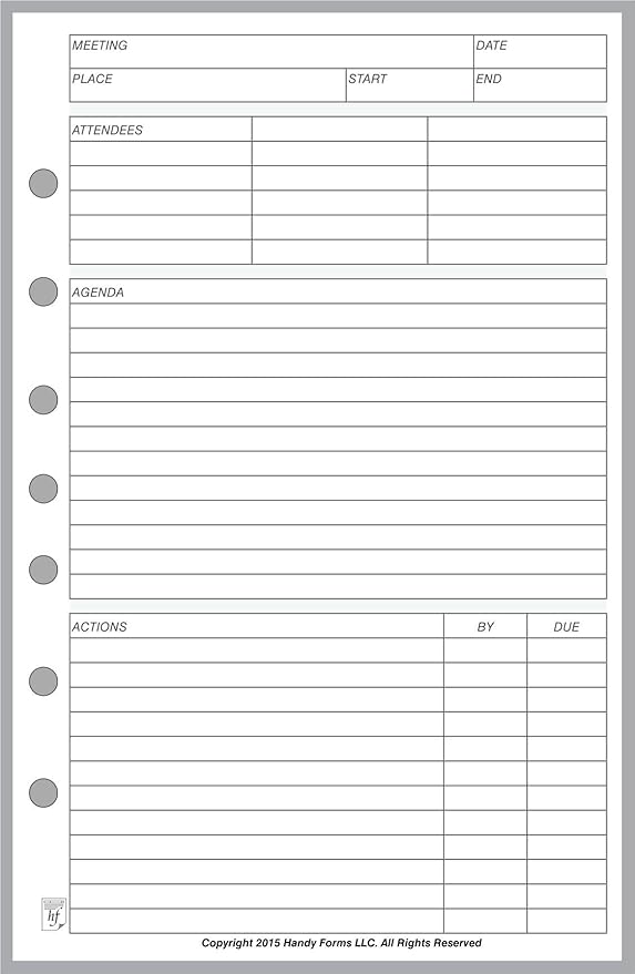 Classic Size Meeting Manager, Sized and Punched with 7 Holes for 7-Ring Notebooks Such as Franklin, etc. (5.5" x 8.5")